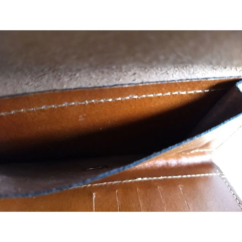 SWIB Top Grain Leather Check Book Wallet Clutch Rustic Snap Close USA Vintage‎